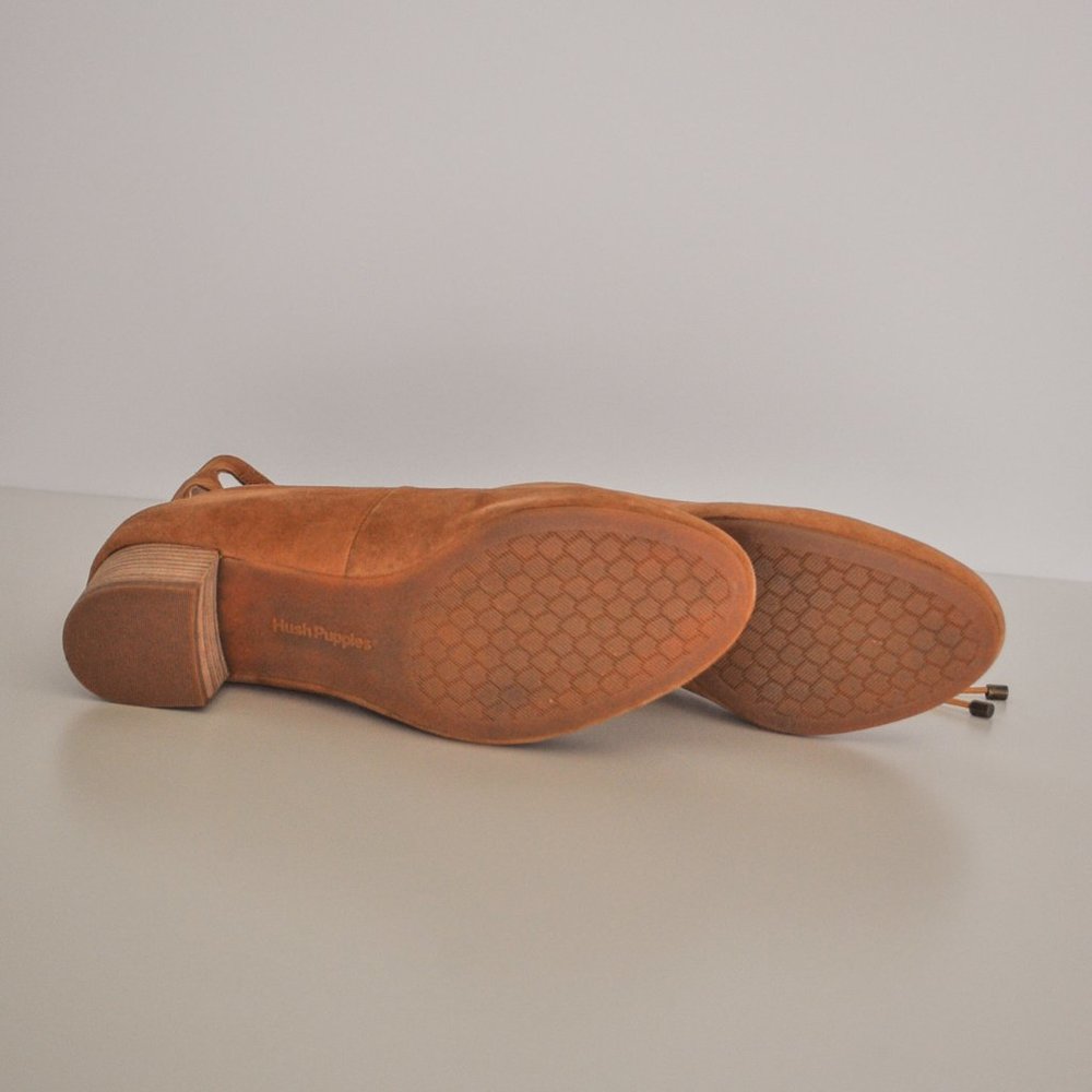 Hush Puppies Suede Ankle Strap Lace Up Nude Camel Block Heels Balletcore summer - Picture 4 of 7